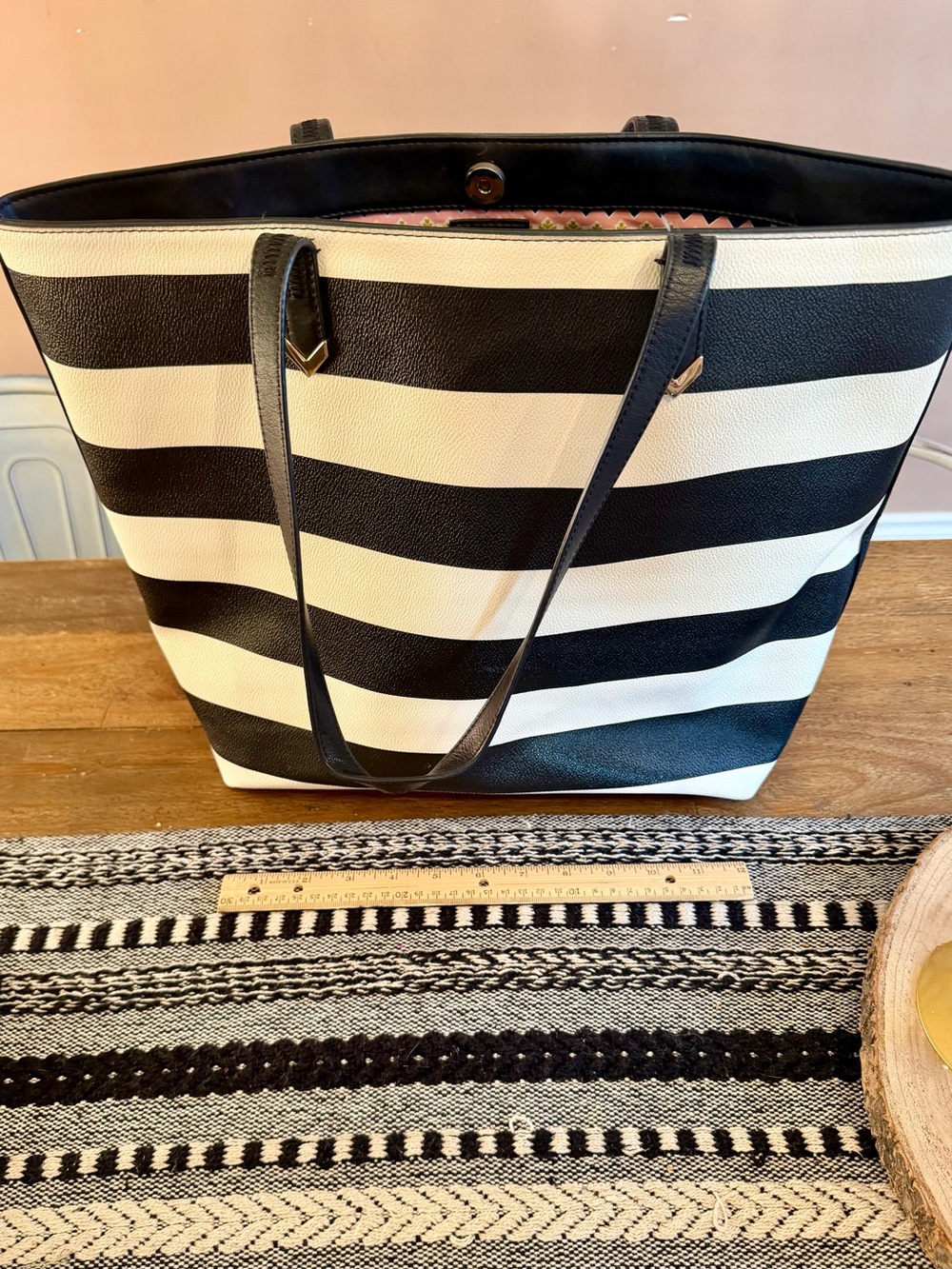 Stella & Dot Black and White Striped Tote
